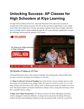 Unlocking Success AP Classes for High Schoolers at Kiya Learning
