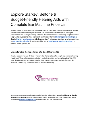 Explore Starkey, Beltone & Budget-Friendly Hearing Aids with Complete Ear Machine Price List