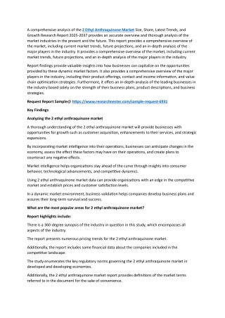 2 Ethyl Anthraquinone Market : Key Trends, Progression Status 2025-2037