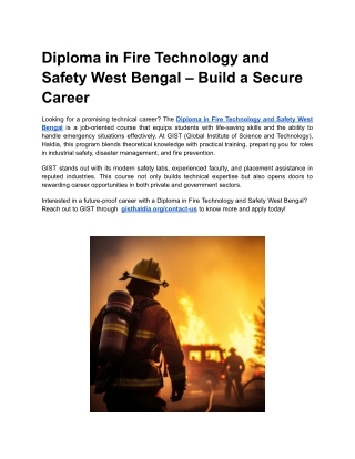 Diploma in Fire Technology and Safety West Bengal – Build a Secure Career