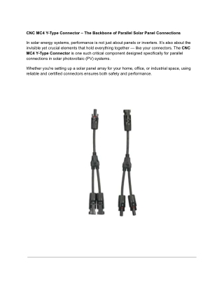 CNC MC4 Y-Type Connector – The Backbone of Parallel Solar Panel Connections