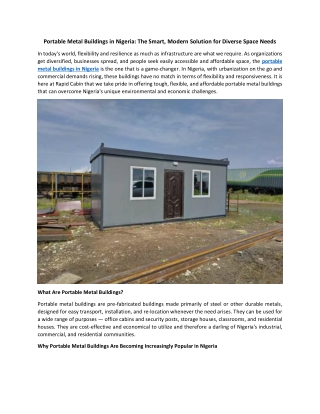 Portable Metal Buildings in Nigeria The Smart, Modern Solution for Diverse Space Needs
