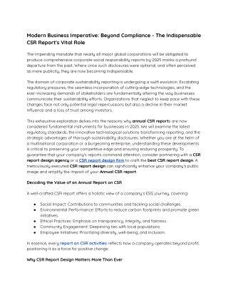 Modern Business Imperative_ Beyond Compliance - The Indispensable CSR Report's Vital Role