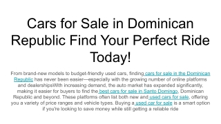 Cars for Sale in Dominican Republic Find Your Perfect Ride Today!