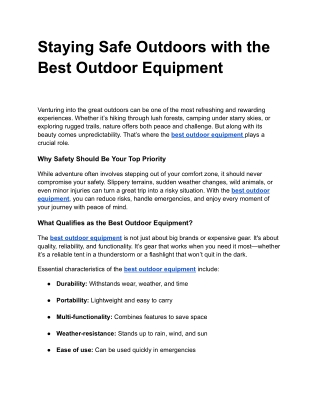 Staying Safe Outdoors with the Best Outdoor Equipment