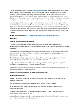 Medical Manifolds Market: Upcoming Opportunities with SWOT Analysis By 2037