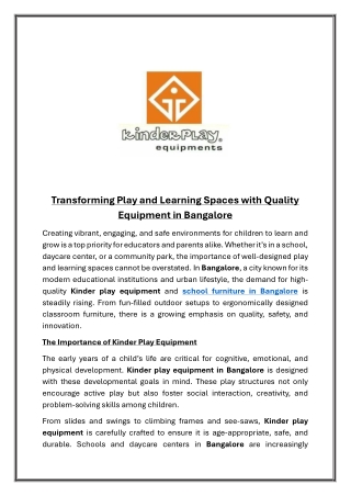 Transforming Play and Learning Spaces with Quality Equipment in Bangalore