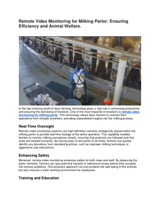 Remote Video Monitoring for Milking Parlor Ensuring Efficiency and Animal Welfare