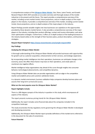 Ultrapure Water Market Research Report, Demand and Future Trends Till 2037