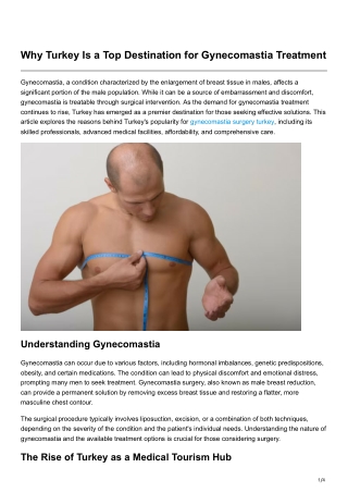 Why Turkey Is a Top Destination for Gynecomastia Treatment