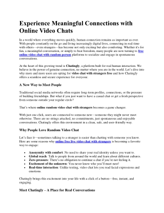 Experience best Connections with Online Video Chats