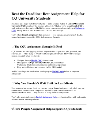 Beat the Deadline: Best Assignment Help for CQ University Students