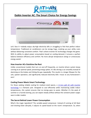 Rathan Air Conditioners - Daikin Inverter AC The Smart Choice for Energy Savings
