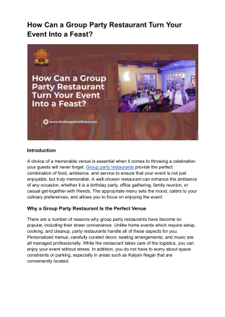 How Can a Group Party Restaurant Turn Your Event Into a Feast?
