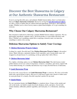 Discover the Best Shawarma in Calgary at Our Authentic Shawarma Restaurant