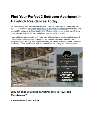 Explore the Best 2 Bedroom Apartments in Havelock Residences for Sale