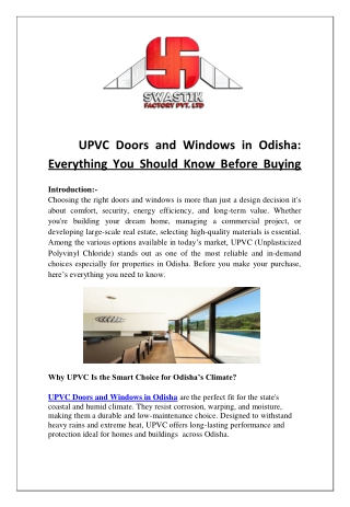 UPVC Doors and Windows in Odisha