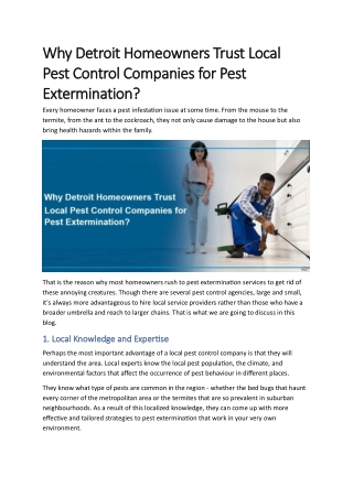 Why Detroit Homeowners Trust Local Pest Control Companies for Pest Extermination