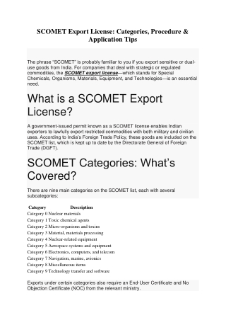 SCOMET Export License Categories, Procedure & Application Tips