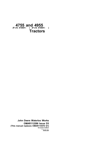 John Deere 4955 Tractors Operator’s Manual Instant Download (Pin.010001-) (Publication No.OMAR112286)
