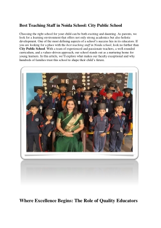 Best Teaching Staff in Noida School: City Public School