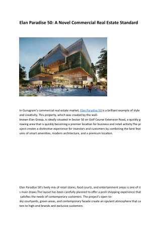 Elan Paradise Sector 50 Gurgaon: The Ultimate Commercial Hub for Premium Retail