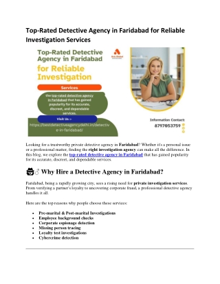 Top Rated Detective Agency in Faridabad for Reliable Investigation Services