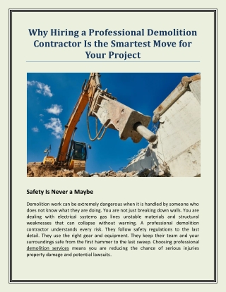 Why Hiring a Professional Demolition Contractor Is the Smartest Move for Your Project