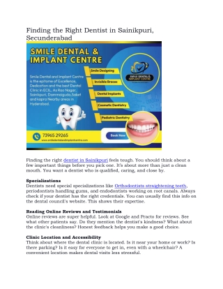 Finding the Right Dentist in Sainikpuri, Secunderabad