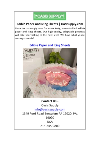 Edible Paper And Icing Sheets  Oasisupply.com