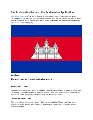 Cambodia eVisa Service  Cambodia eVisa Application