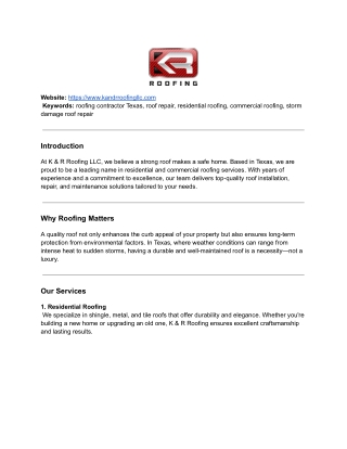 K & R Roofing LLC | Trusted Residential & Commercial Roofing Contractor in Texas