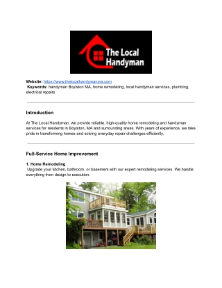 The Local Handyman | Expert Home Remodeling & Handyman Services in Boylston, MA