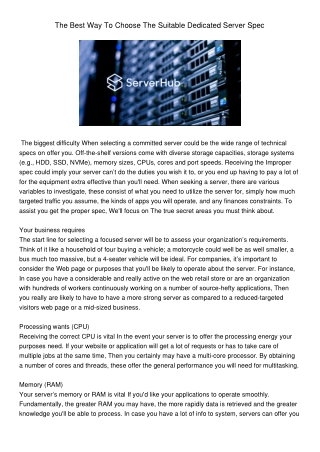 TheBestWayToChooseTheSuitableDedicatedServerSpec