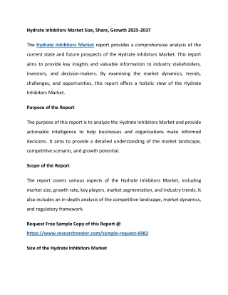 Hydrate Inhibitors Market Size, Share, Growth 2025-2037