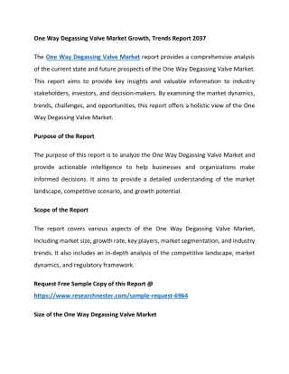 One Way Degassing Valve Market Growth, Trends Report 2037