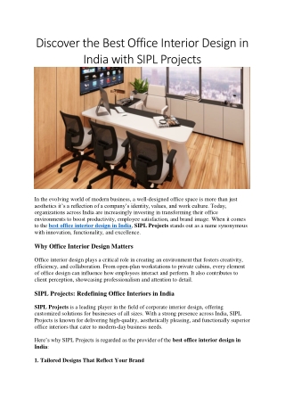 Best Office Interior Design in India by SIPL Projects