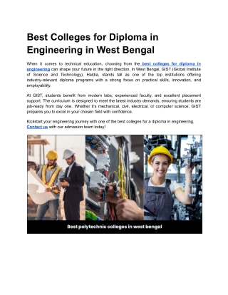 Best Colleges for Diploma in Engineering in West Bengal (1)