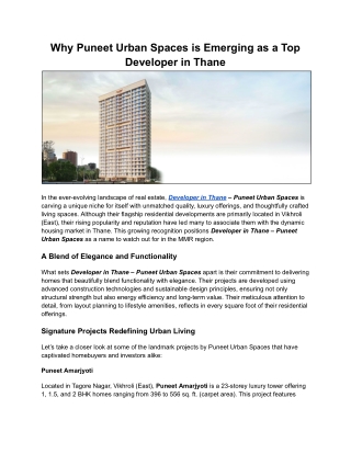 Why Puneet Urban Spaces is Emerging as a Top Developer in Thane