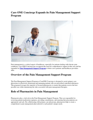 CareONE Concierge - Comprehensive Pain Management Support Program