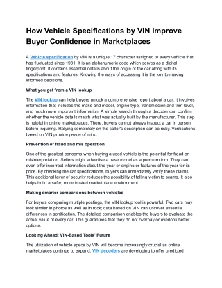 How Vehicle Specifications by VIN Improve Buyer Confidence in Marketplaces