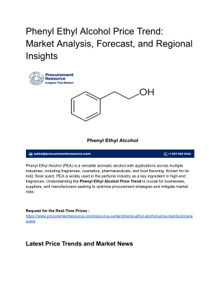 Phenyl Ethyl Alcohol Price Trend - Market Analysis, Forecast, and Regional Insights