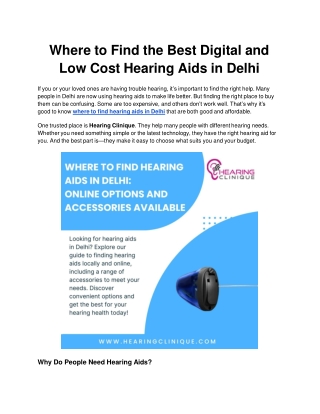 Where to Find the Best Digital and Low Cost Hearing Aids in Delhi