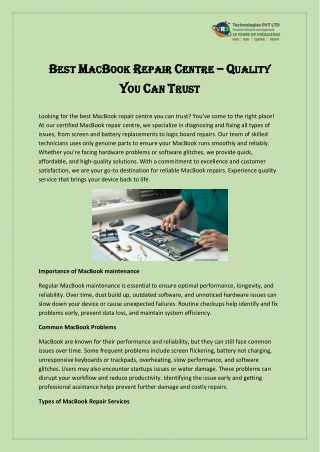 Best MacBook Repair Center  Quality You Can Trust