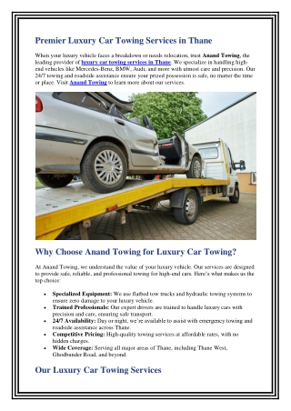Luxury Car Towing Services in Thane