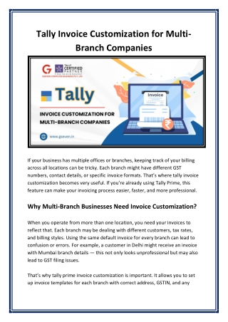 Tally Invoice Customization for Multi-Branch Companies