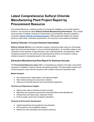 Latest Comprehensive Sulfuryl Chloride Manufacturing Plant Project Report by Procurement Resource