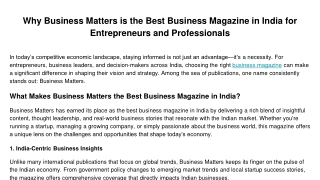 Why Business Matters is the Best Business Magazine in India for Entrepreneurs and Professionals