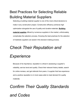 Best Practices for Selecting Reliable Building Material Suppliers