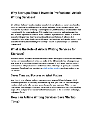Why Startups Should Invest in Professional Article Writing Services_